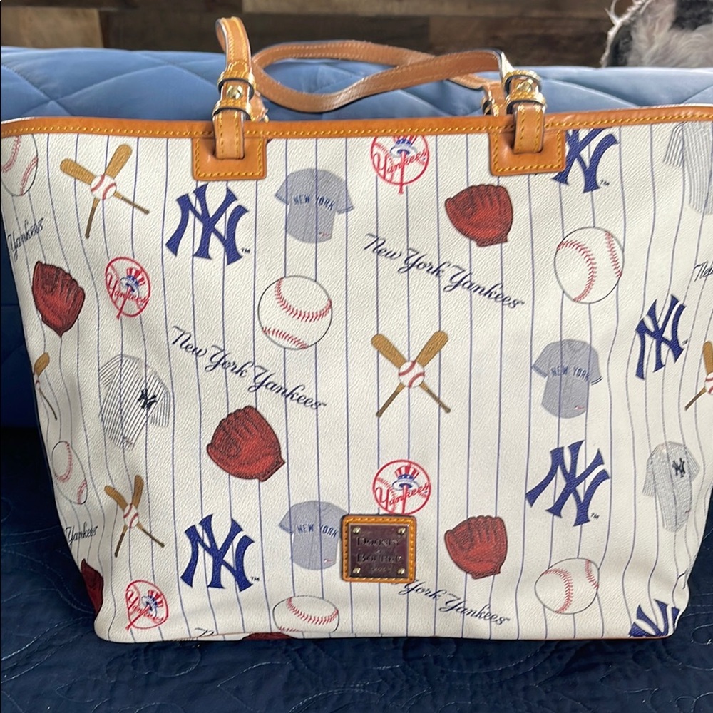 Dooney & Bourke White and Tan Leather Trim Tote